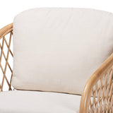 Patsy Modern Wicker Fair White Fabric and Natural Brown Rattan Armchair