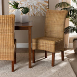 Shamara Modern Wicker Fair Natural Rattan and Mahogany Wood Dining Chair