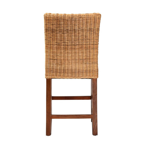 Racquel Modern Wicker Fair Natural Rattan and Mahogany Wood Counter Stool