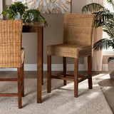 Racquel Modern Wicker Fair Natural Rattan and Mahogany Wood Counter Stool