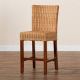 Racquel Modern Wicker Fair Natural Rattan and Mahogany Wood Counter Stool