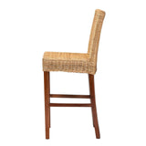Racquel Modern Wicker Fair Natural Rattan and Mahogany Wood Bar Stool