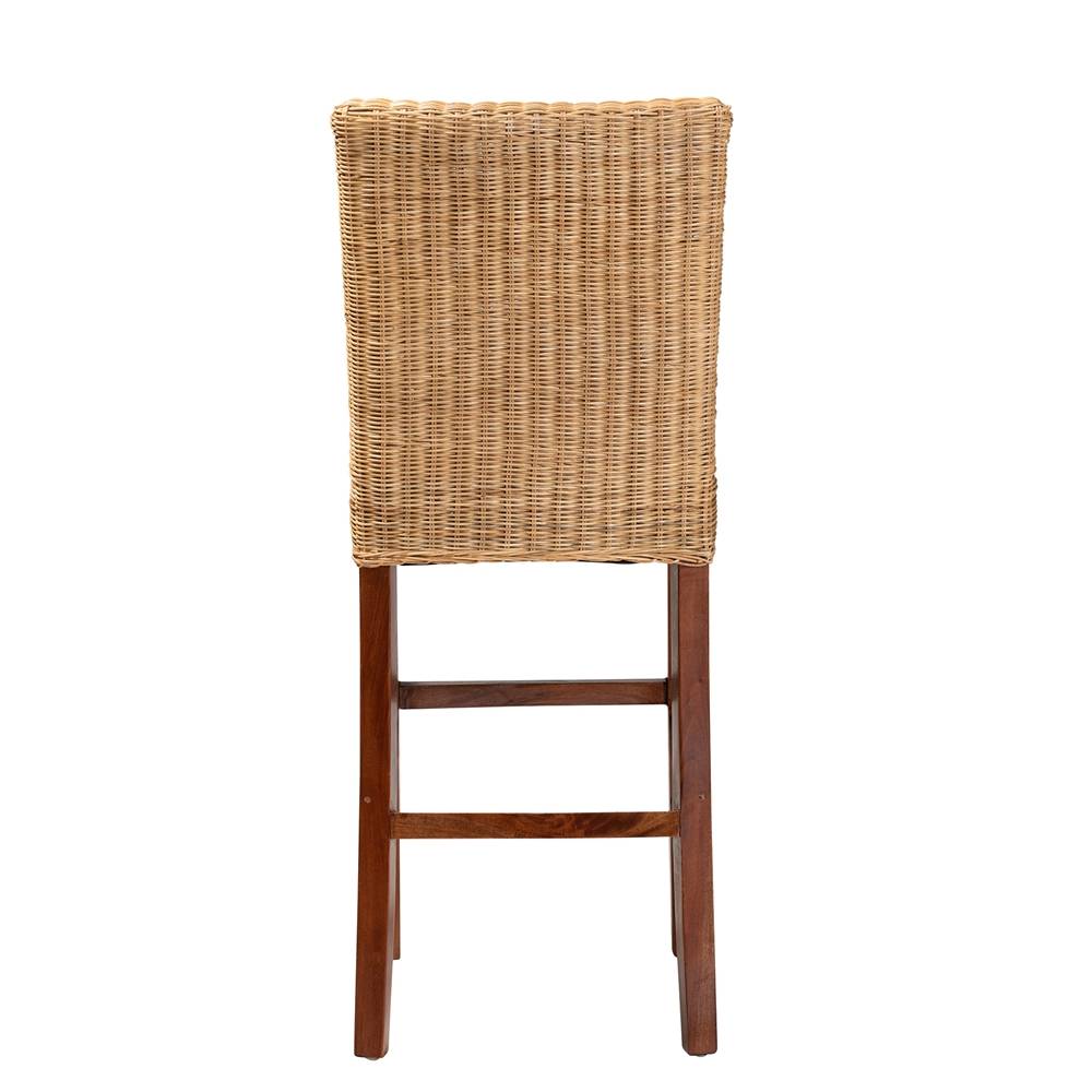 Racquel Modern Wicker Fair Natural Rattan and Mahogany Wood Bar Stool