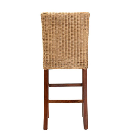 Racquel Modern Wicker Fair Natural Rattan and Mahogany Wood Bar Stool