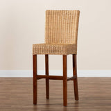 Racquel Modern Wicker Fair Natural Rattan and Mahogany Wood Bar Stool