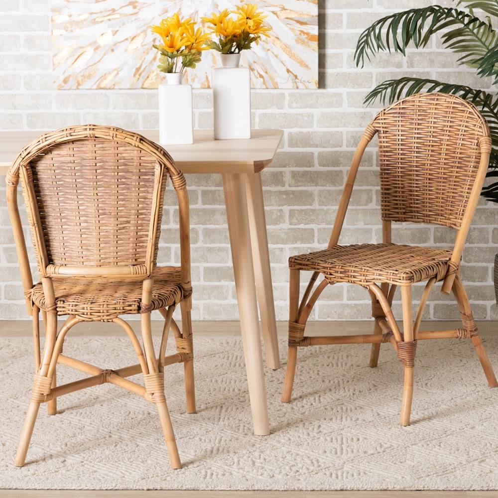 Neola Modern Wicker Fair Natural Rattan 2-Piece Dining Chair Set