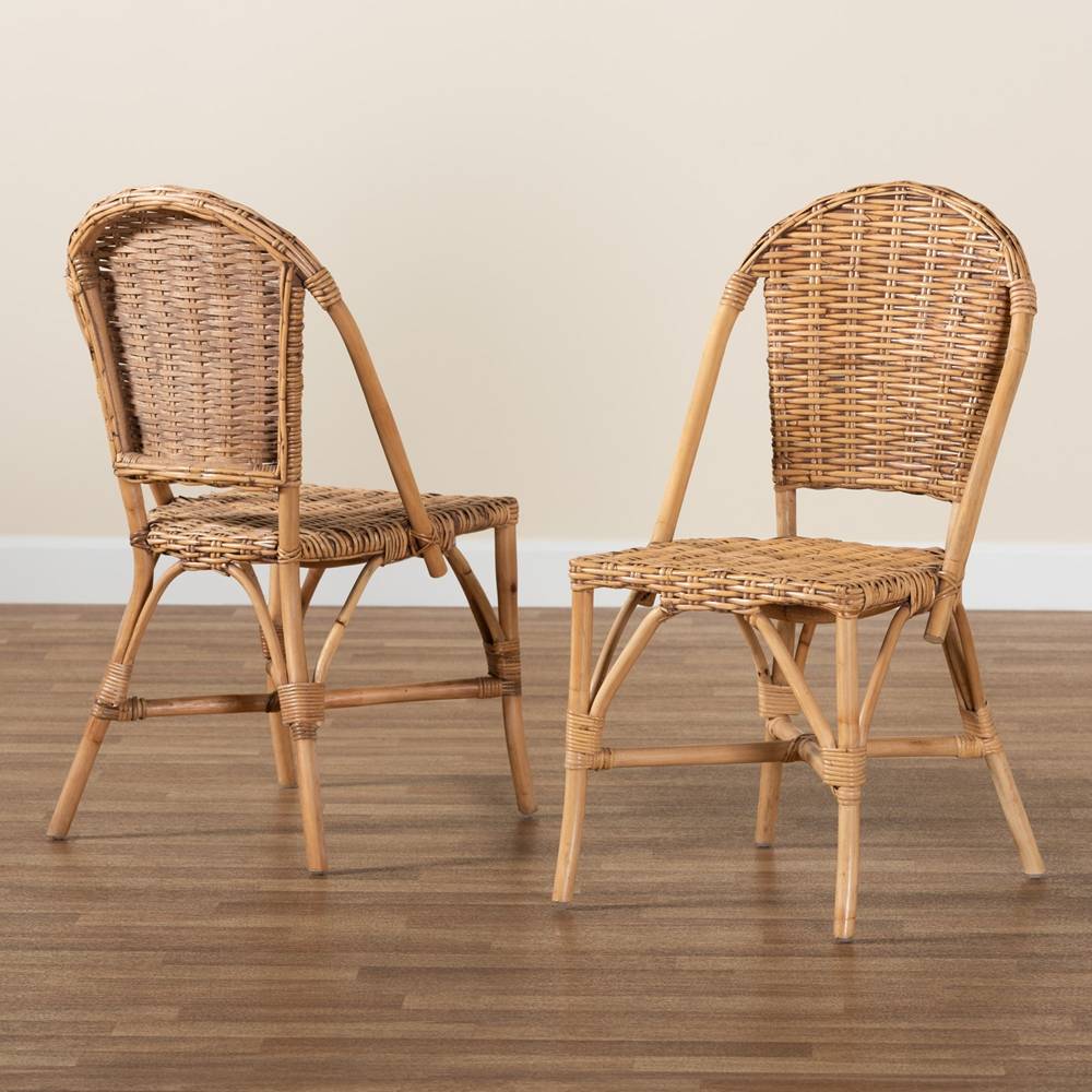 Neola Modern Wicker Fair Natural Rattan 2-Piece Dining Chair Set