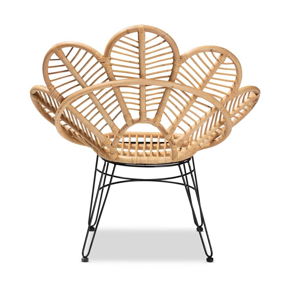 Garan Modern Wicker Fair Natural Brown Rattan and Black Metal Accent Chair