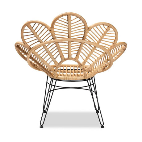 Garan Modern Wicker Fair Natural Brown Rattan and Black Metal Accent Chair