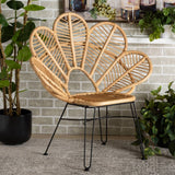 Garan Modern Wicker Fair Natural Brown Rattan and Black Metal Accent Chair