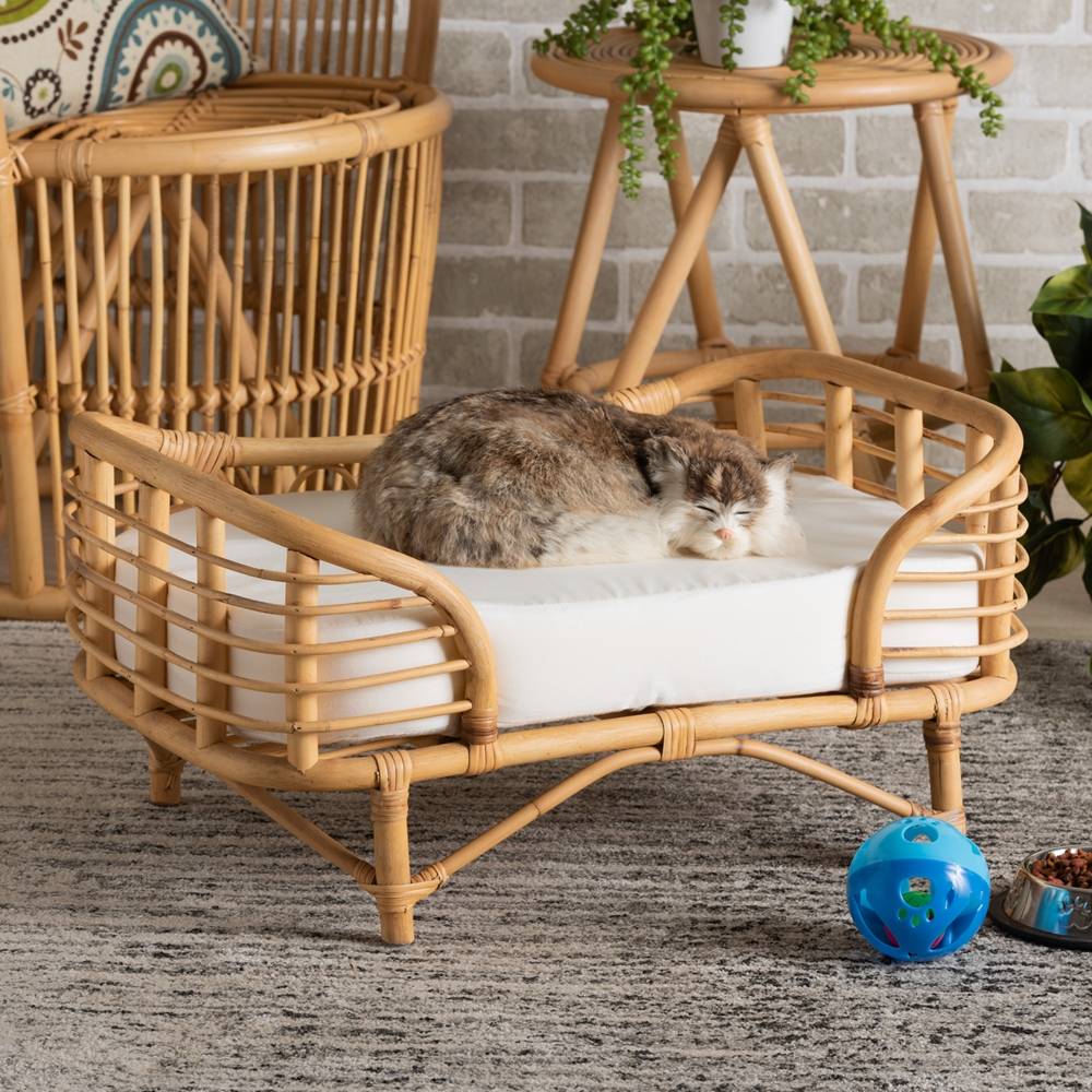 Malino Modern Wicker Fair Natural Brown Rattan Pet Bed with upholstery