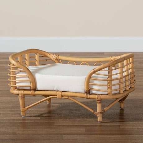Malino Modern Wicker Fair Natural Brown Rattan Pet Bed with upholstery