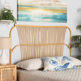 Laina Modern Wicker Fair Natural Brown Rattan Queen Size Wall-mount Headboard