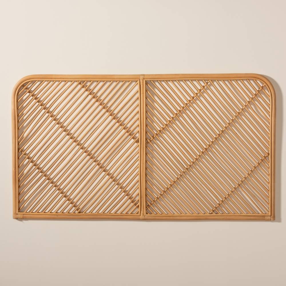 Sakina Modern Wicker Fair Natural Brown Rattan Queen Size Wall-mount Headboard
