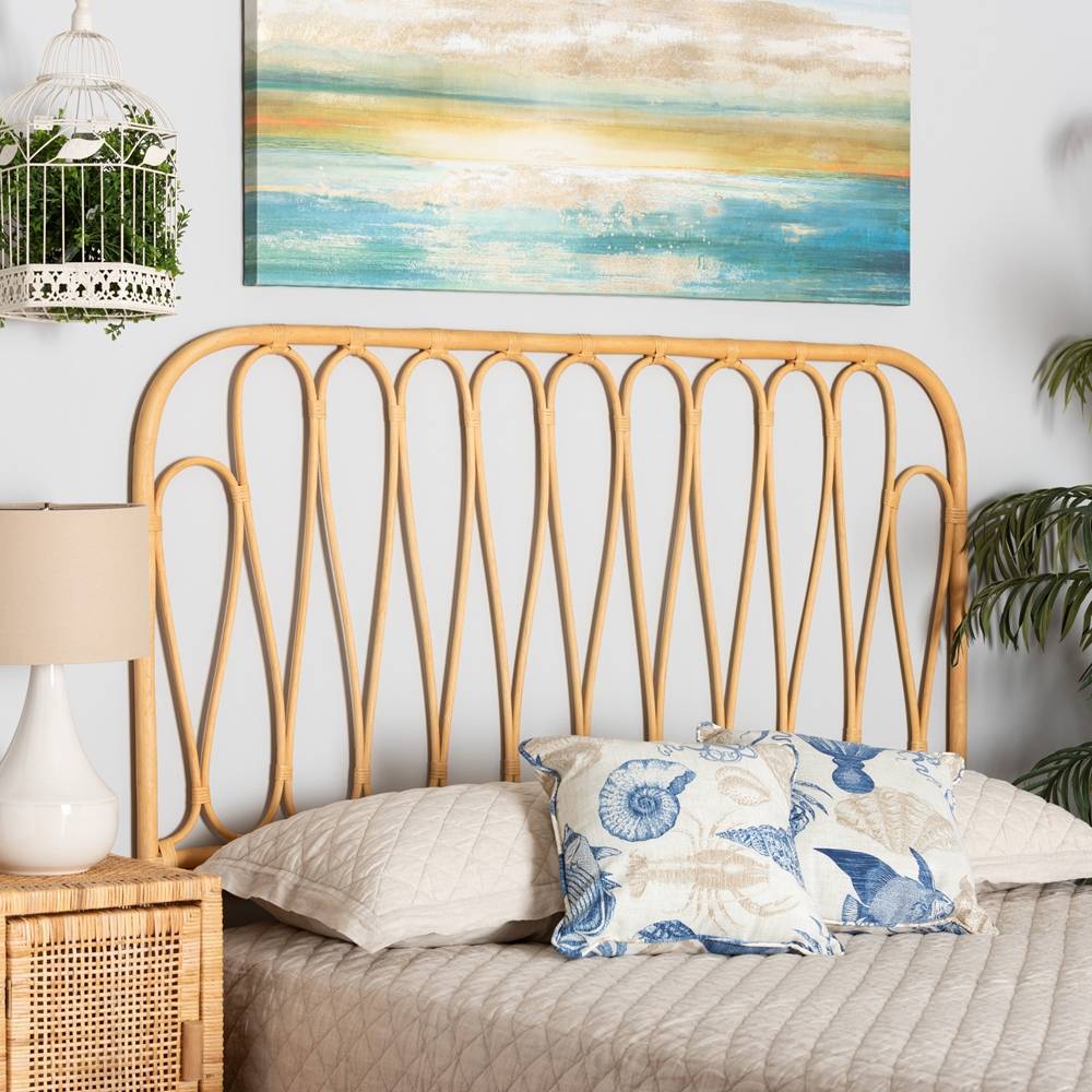 Carrick Modern Wicker Fair Natural Brown Rattan Queen Size Wall-mount Headboard