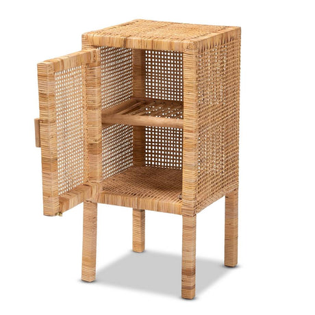 Vivan Modern Wicker Fair Natural Brown Rattan 1-Door Nightstand