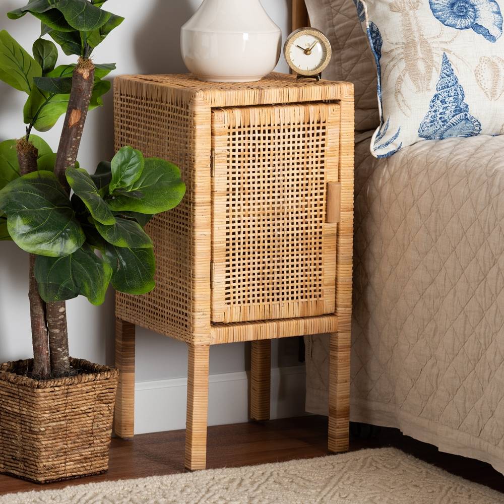 Vivan Modern Wicker Fair Natural Brown Rattan 1-Door Nightstand