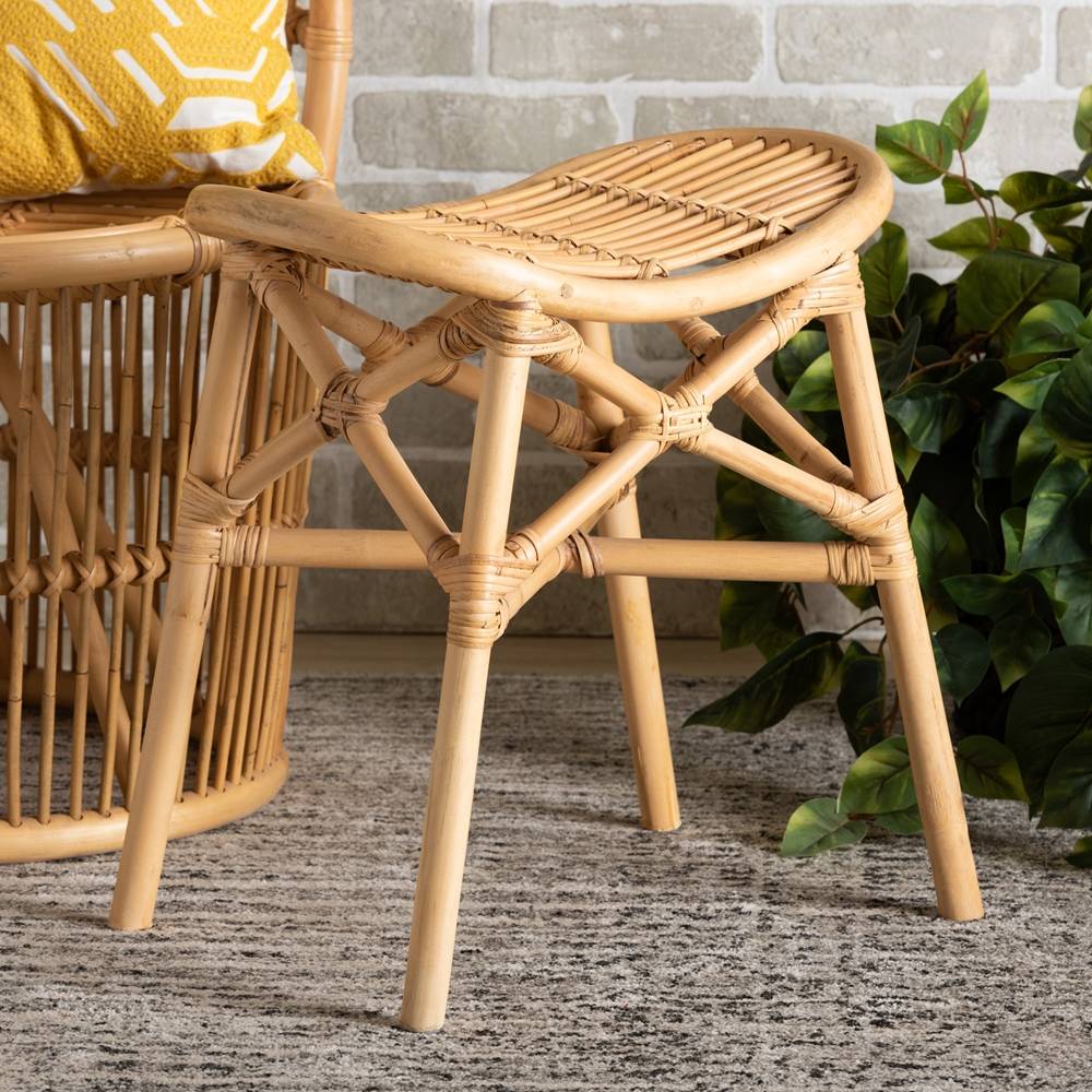Elgon Modern Wicker Fair Natural Brown Rattan Footstool