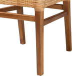 Lesia Modern Wicker Fair Natural Brown Rattan and Walnut Brown Mahogany Wood 2-Piece Dining Chair Set