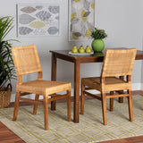 Lesia Modern Wicker Fair Natural Brown Rattan and Walnut Brown Mahogany Wood 2-Piece Dining Chair Set