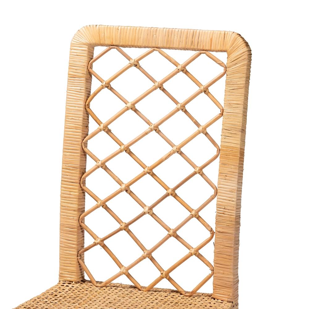 Moscow Modern Wicker Fair Natural Brown Rattan and Walnut Brown Mahogany Wood 2-Piece Dining Chair Set