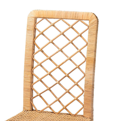 Moscow Modern Wicker Fair Natural Brown Rattan and Walnut Brown Mahogany Wood 2-Piece Dining Chair Set