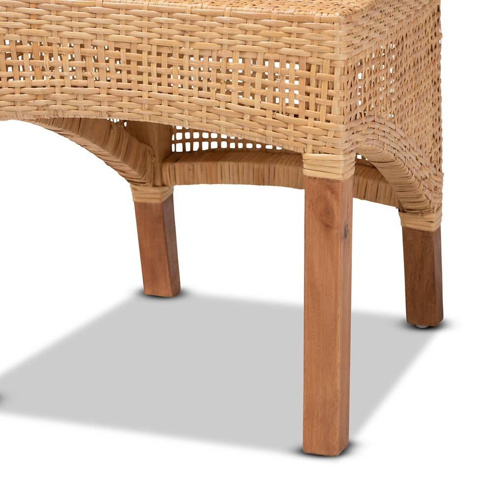Moscow Modern Wicker Fair Natural Brown Rattan and Walnut Brown Mahogany Wood 2-Piece Dining Chair Set
