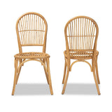 Wina Modern Wicker Fair Natural Brown Rattan 2-Piece Dining Chair Set