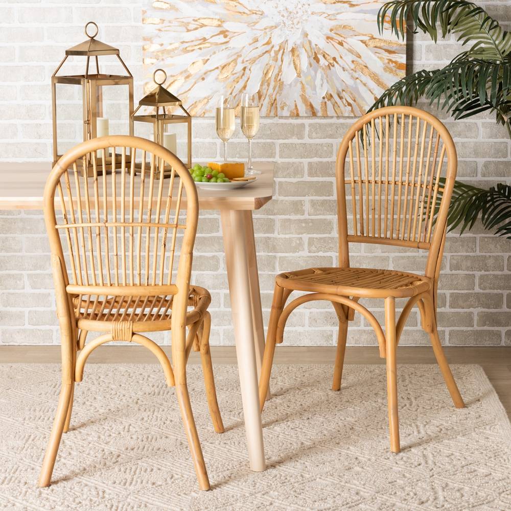 Wina Modern Wicker Fair Natural Brown Rattan 2-Piece Dining Chair Set