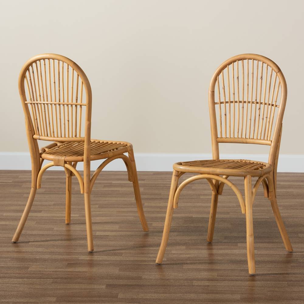 Wina Modern Wicker Fair Natural Brown Rattan 2-Piece Dining Chair Set