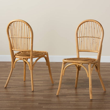 Wina Modern Wicker Fair Natural Brown Rattan 2-Piece Dining Chair Set