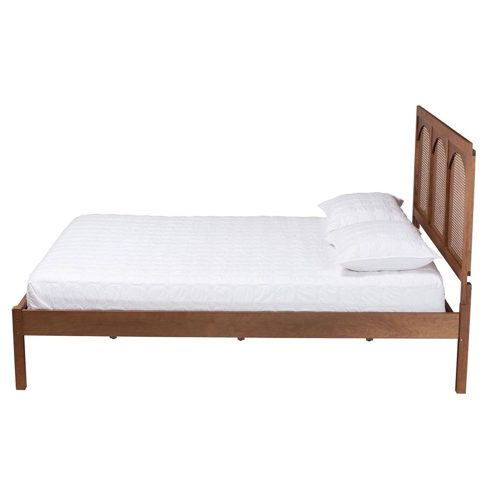 Blossom Classic and Traditional Ash Walnut Finished Wood and Rattan King Size Platform Bed
