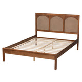 Blossom Classic and Traditional Ash Walnut Finished Wood and Rattan King Size Platform Bed