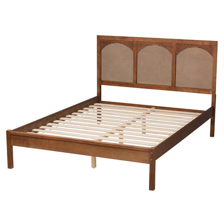 Blossom Classic and Traditional Ash Walnut Finished Wood and Rattan King Size Platform Bed