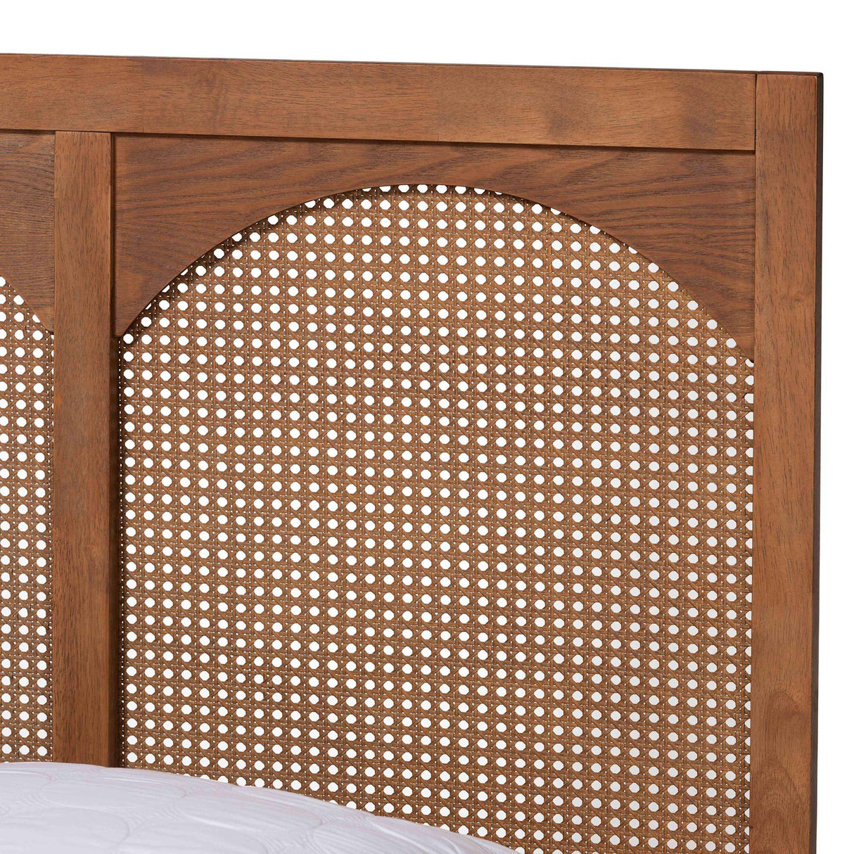 Blossom Classic and Traditional Ash Walnut Finished Wood and Rattan King Size Platform Bed