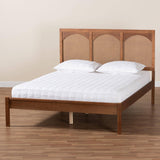 Blossom Classic and Traditional Ash Walnut Finished Wood and Rattan Queen Size Platform Bed