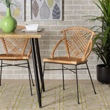 Pro Modern Wicker Fair Natural Brown Rattan and Black Metal 2-Piece Dining Chair Set
