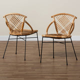 Pro Modern Wicker Fair Natural Brown Rattan and Black Metal 2-Piece Dining Chair Set