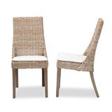 Toby Modern Wicker Fair Grey Rattan 2-Piece Dining Chair Set