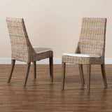 Toby Modern Wicker Fair Grey Rattan 2-Piece Dining Chair Set