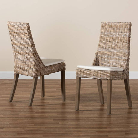 Toby Modern Wicker Fair Grey Rattan 2-Piece Dining Chair Set