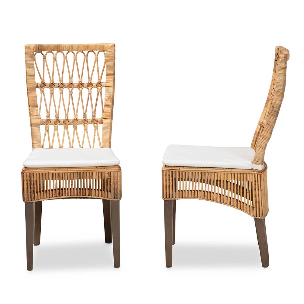 Sullivan Modern Wicker Fair Natural Brown Rattan 2-Piece Dining Chair Set