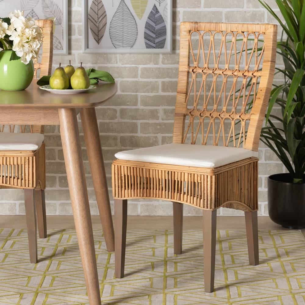 Sullivan Modern Wicker Fair Natural Brown Rattan 2-Piece Dining Chair Set