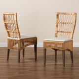 Sullivan Modern Wicker Fair Natural Brown Rattan 2-Piece Dining Chair Set