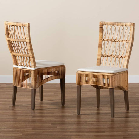 Sullivan Modern Wicker Fair Natural Brown Rattan 2-Piece Dining Chair Set
