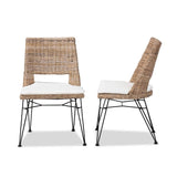 Nafaro Modern Wicker Fair Greywashed Natural Rattan Metal Dining Chair with Cushion 2-Piece Set