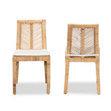 Suci Modern Wicker Fair Natural Brown Rattan 2-Piece Dining Chair Set