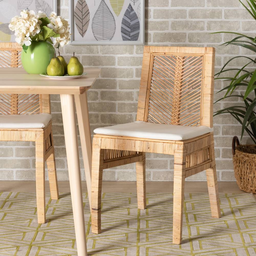 Suci Modern Wicker Fair Natural Brown Rattan 2-Piece Dining Chair Set