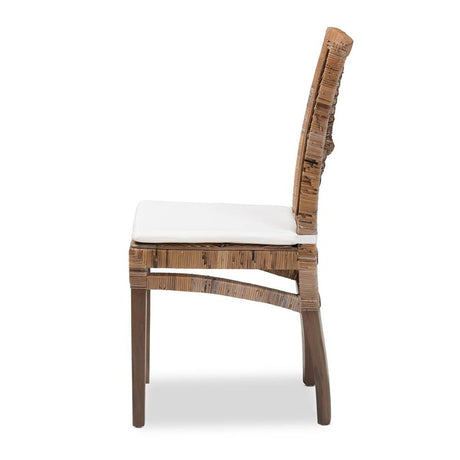 Laluna Modern Wicker Fair Greywashed Natural Rattan and Mahogany Dining Chair with Cushion