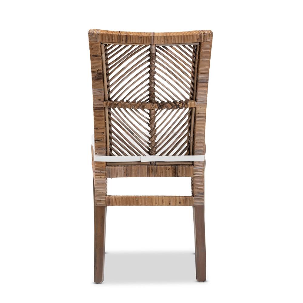 Laluna Modern Wicker Fair Greywashed Natural Rattan and Mahogany Dining Chair with Cushion